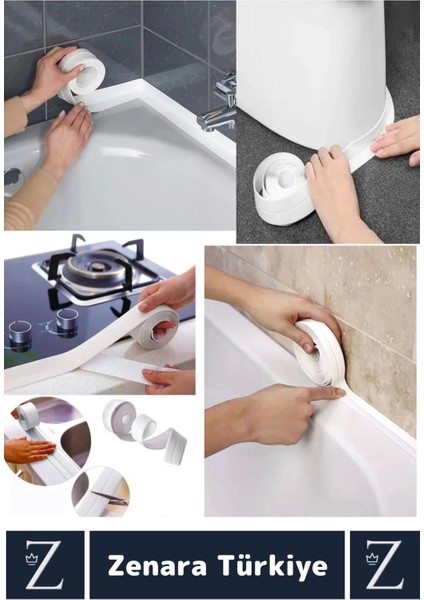Premium Uzun Ömürlü Suya Neme Küfe Dayanıklı Mutfak Lavabo Pencere Kenar Yalıtım Bandı 3.2 mt x 4 Ad