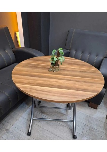 90 cm Mermer Desenli Yuvarlak Katlanır Masa Ders Çalışma ve Yemek Masası