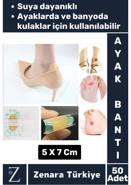 Gündelik Ince Nefes Alabilir Su Geçirmez Kulak Su Kaçma Ayakkabı Topuk Vurma Önleyici Bant 50 Adet