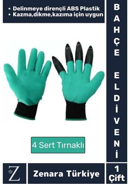 Premium Kauçuk Delinme Dirençli Abs Plastik 4 Sert Tırnaklı Toprak Kazma Dikme Kazıma Bahçe Eldiveni