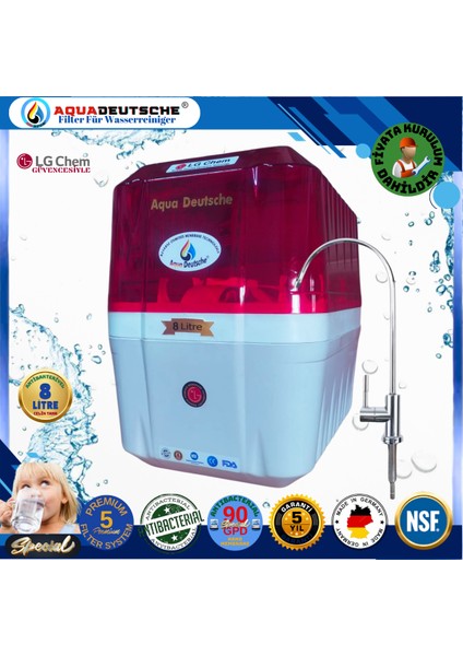 Montaj Dahil Specıal 8 Litre Antibakteriyel Çelik Tanklı 90 Gpd Nano Membranlı Gümüş Iyon Kompozit Tatlandırıcılı Su Arıtma Cihazı fiyatları
