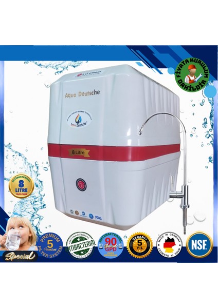 Montaj Dahil Specıal 8 Litre Antibakteriyel Çelik Tanklı 90 Gpd Nano Membranlı Gümüş Iyon Kompozit Tatlandırıcılı Su Arıtma Cihazı