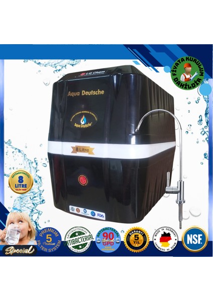 Montaj Dahil Specıal 8 Litre Antibakteriyel Çelik Tanklı 90 Gpd Nano Membranlı Gümüş Iyon Kompozit Tatlandırıcılı Su Arıtma Cihazı