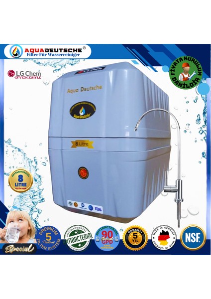 Montaj Dahil Specıal 8 Litre Antibakteriyel Çelik Tanklı 90 Gpd Nano Membranlı Gümüş Iyon Kompozit Tatlandırıcılı Su Arıtma Cihazı fiyatları