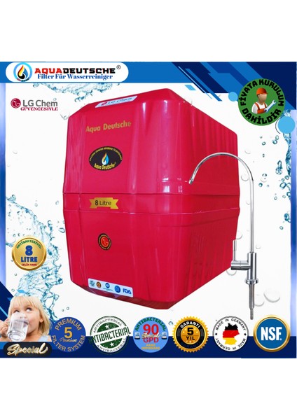 Montaj Dahil Specıal 8 Litre Antibakteriyel Çelik Tanklı 90 Gpd Nano Membranlı Gümüş Iyon Kompozit Tatlandırıcılı Su Arıtma Cihazı fiyatları