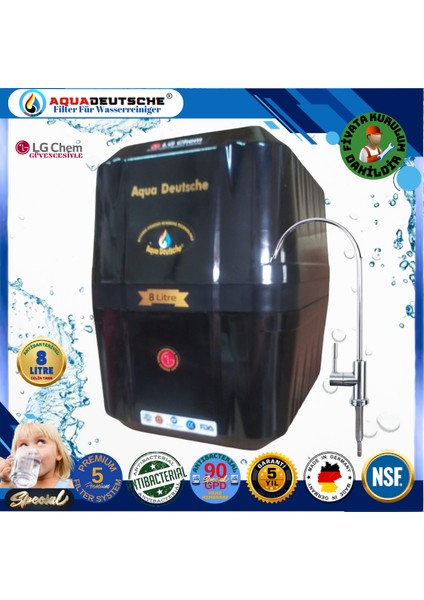 Montaj Dahil Specıal 8 Litre Antibakteriyel Çelik Tanklı 90 Gpd Nano Membranlı Gümüş Iyon Kompozit Tatlandırıcılı Su Arıtma Cihazı fiyatları