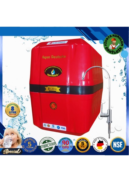 Montaj Dahil Specıal 8 Litre Antibakteriyel Çelik Tanklı 90 Gpd Nano Membranlı Gümüş Iyon Kompozit Tatlandırıcılı Su Arıtma Cihazı