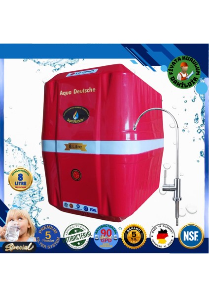 Montaj Dahil Specıal 8 Litre Antibakteriyel Çelik Tanklı 90 Gpd Nano Membranlı Gümüş Iyon Kompozit Tatlandırıcılı Su Arıtma Cihazı