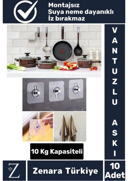 Premium Suya Neme Ekstra Dayanıklı Montajsız Banyo Mutfak Ultra Güçlü Vantuzlu Askı 10 Adet