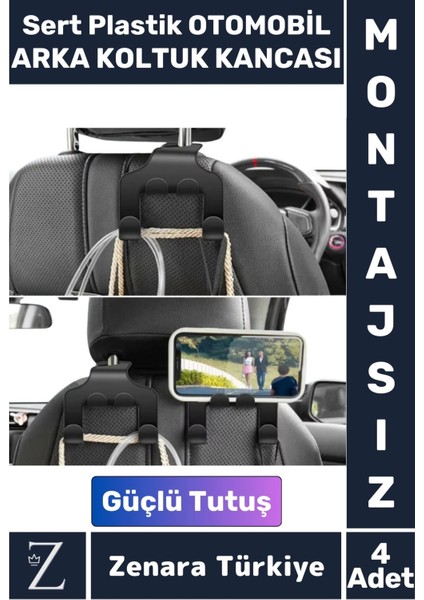 Premium Sert Plastik Yüksek Ağırlık Güçlü Tutuş Çanta Takım Elbise Araç Arka Koltuk Kancası 4 Adet