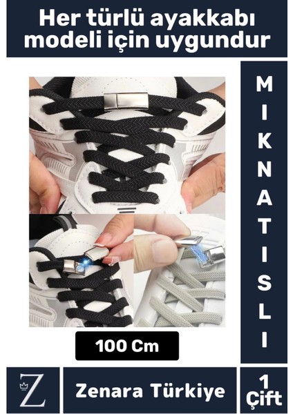 Premium Pratik Şık Klipsli Manyetik Mıknatıslı Lastikli Çocuk Ayakkabı Bağcığı 100 cm 1 Çift