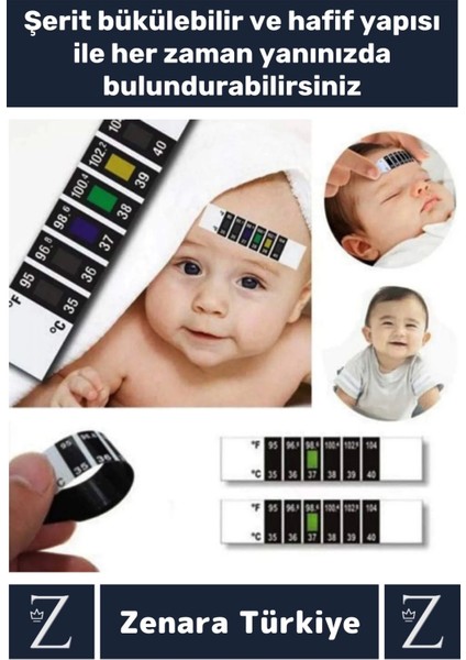 Kompakt Tüm Yaşlar Için Şerit Bükülebilir Hafif Tek Kullanımlık Çocuk Bebek Yaşlı Ateş Ölçer 5 Adet
