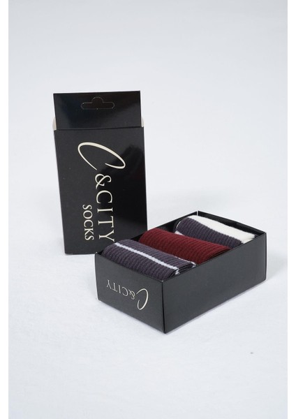 Erkek Çizgili Kısa 3'lü Soket Çorap Seti Patlıcan Mor fiyatları