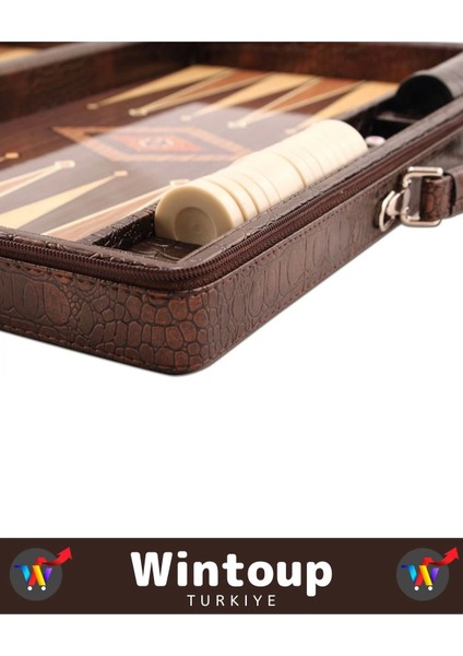 Premium Tam Suni Deri Kaplama Fermuarlı Çantalı Akrilik Pullu Orta Boy Tavla Takımı fırsatları