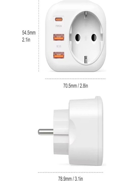 AC-115 2500W 3.4A 2usb 1type-C 1soket Akım Korumalı Şarj Adaptörü Priz Çoğaltıcı
