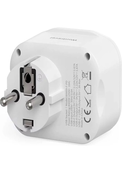 AC-115 2500W 3.4A 2usb 1type-C 1soket Akım Korumalı Şarj Adaptörü Priz Çoğaltıcı
