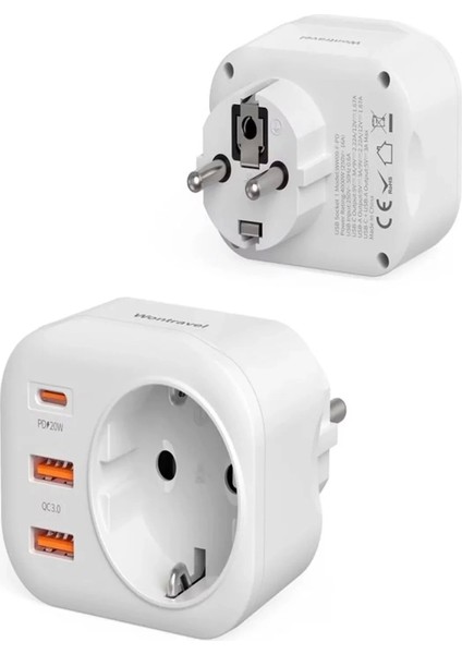 AC-115 2500W 3.4A 2usb 1type-C 1soket Akım Korumalı Şarj Adaptörü Priz Çoğaltıcı