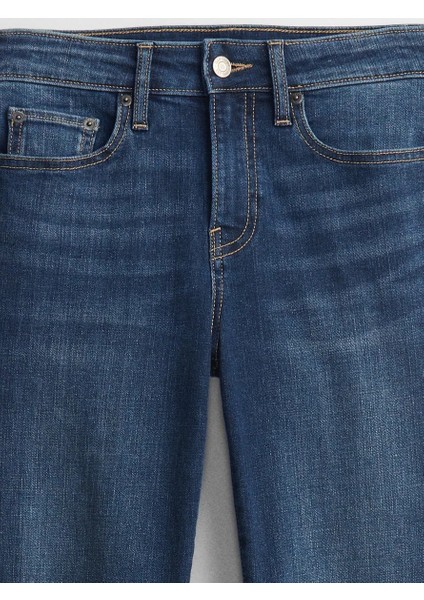 Kadın Koyu Mavi Mid Rise Straight Leg Jean Pantolon