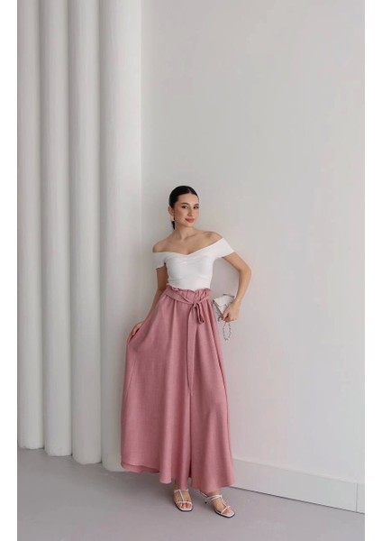 Pembe Dökümlü Şalvar Kadın Pantolon