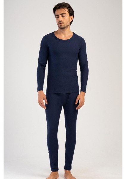 Erkek Termal İçlik Takım Düz Örme Kumaş Kayık Yaka 405158 Lacivert Renk Seçeneği
