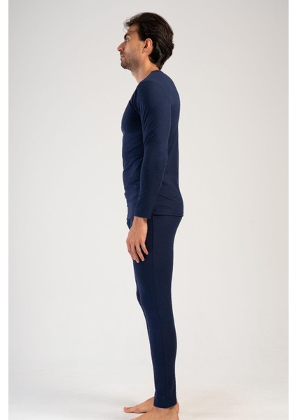 Erkek Termal İçlik Takım Düz Örme Kumaş Kayık Yaka 405158 Lacivert Renk Seçeneği fiyatları