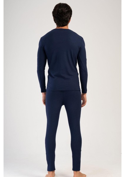 Erkek Termal İçlik Takım Düz Örme Kumaş Kayık Yaka 405158 Lacivert Renk Seçeneği modelleri