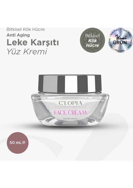 Leke ve Antiaging Bitkisel Kök Hücre Yüz Kremi, Hyaluronik Asit, Niacinamide, C-Vit, Kolajen