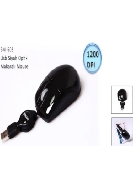 SM-605 USB Siyah Optik Makaralı Mouse
