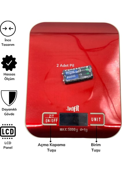 Tf 1002 Hassas Ölçümlü Maksimum 5 kg Kapasiteli LED Ekran Platin Dijital Mutfak - AGT7024-5254