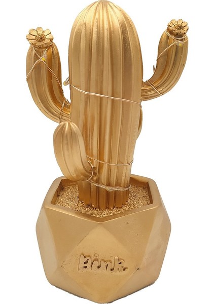 LED Işıklı Sevimli Kaktüs Dekoratif Masa Lambası Mini Biblo Gece Lambası-Gold - AGT5256-1770
