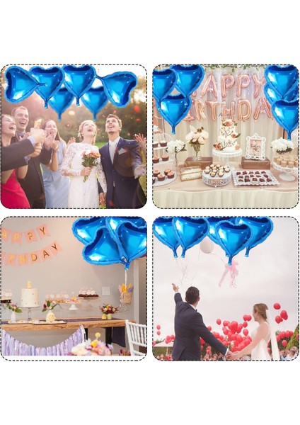 Metalize Parlak Mavi Kalp Şekilli Uçan Balon Folyo 18 Inç 45 cm 25 Adet (4767) - AGT4607-9520