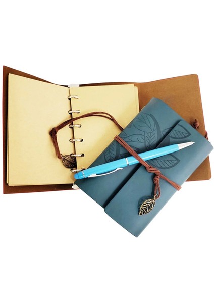 Özel Ahşap Kutulu Mavi Deri Defter ve Kalem Set - AGT5170-9169