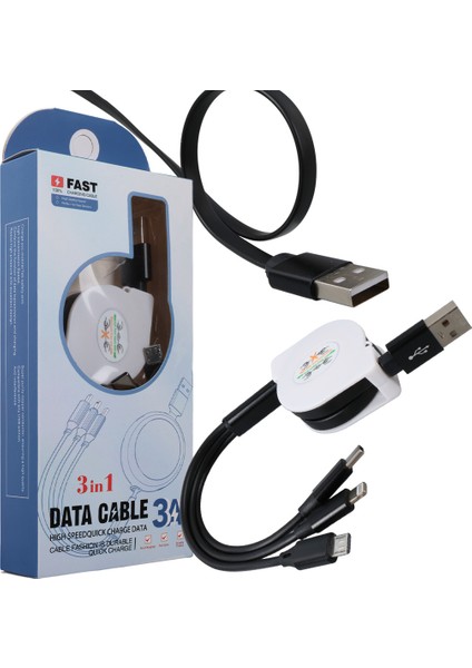 3 In 1 Siyah Şarj Kablosu (4767) - AGT5349-6261