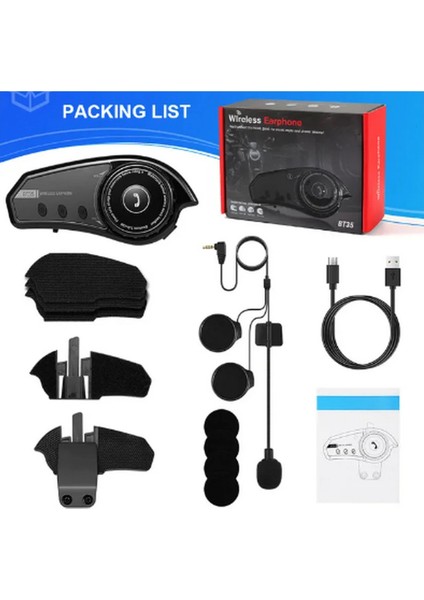 BT35 Kask Kulaklık Bluetooth 5.0 Motosiklet Interkom Su Geçirmez Kablosuz Kulaklı - AGT5141-9914