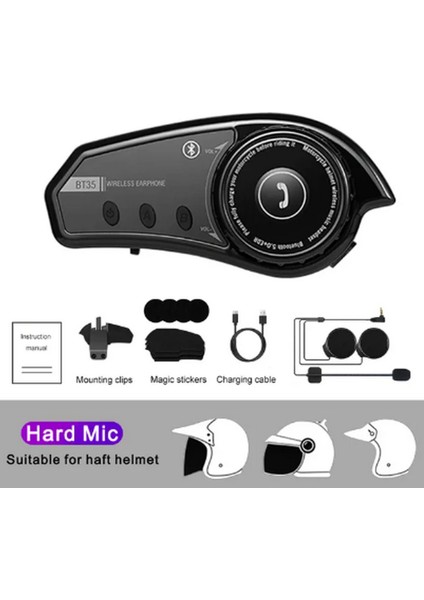 BT35 Kask Kulaklık Bluetooth 5.0 Motosiklet Interkom Su Geçirmez Kablosuz Kulaklı - AGT5141-9914