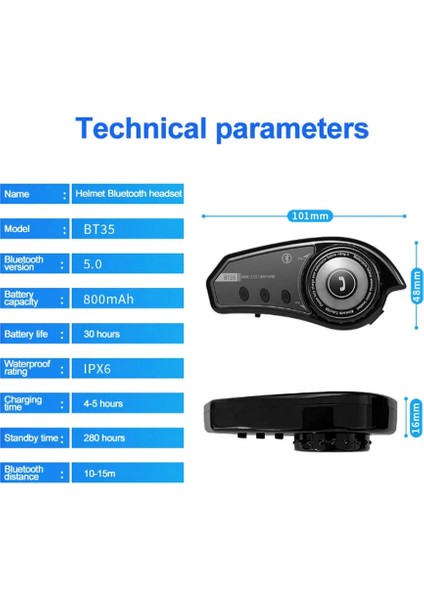 BT35 Kask Kulaklık Bluetooth 5.0 Motosiklet Interkom Su Geçirmez Kablosuz Kulaklı - AGT5141-9914