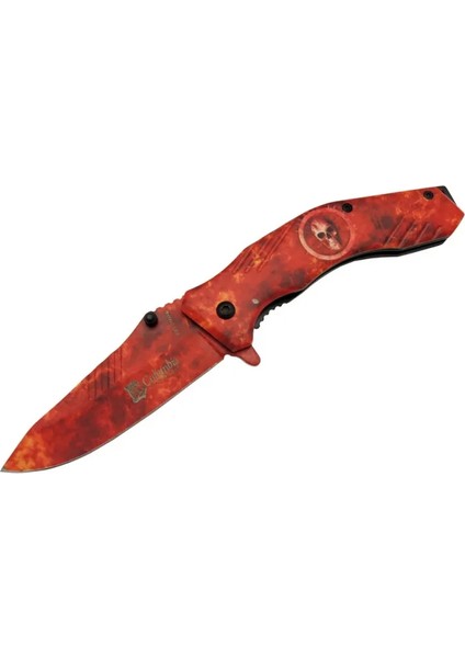 Skeleton 7000B Kamp Çakı 20 cm - Kırmızı Iskelet Desenli Otomatik - AGT4530-6360