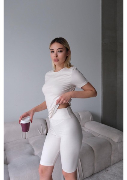 Yüksek Bel Soft Şort Bej