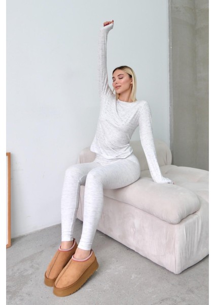 Yüksek Bel Soft Pantolon Gri