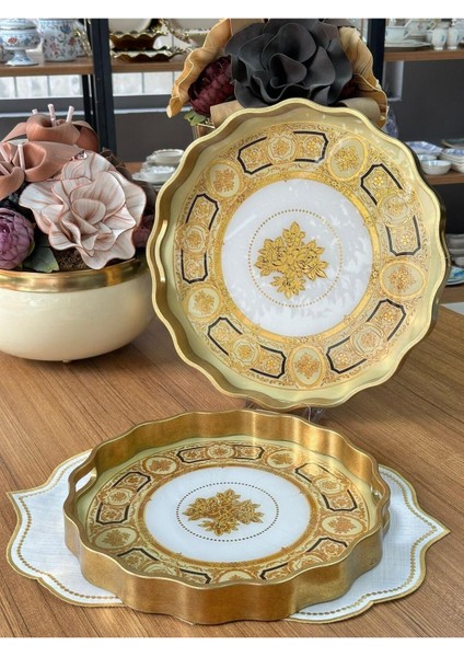 Luxury 2'li Yuvarlak Ahşap Tepsi