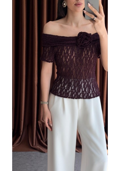 Güllü Transparan Bordo Bluz fiyatları