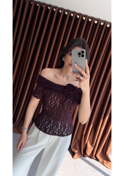 Güllü Transparan Bordo Bluz modelleri