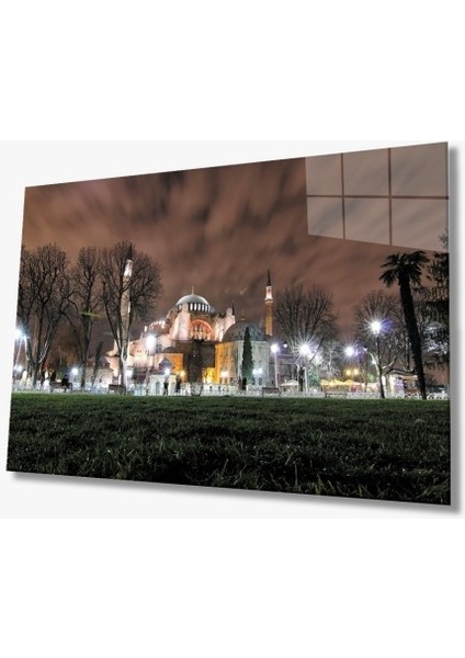 Ayasofya Camii Gece Manzaralı Cam Tablo Modern Duvar Dekoru |