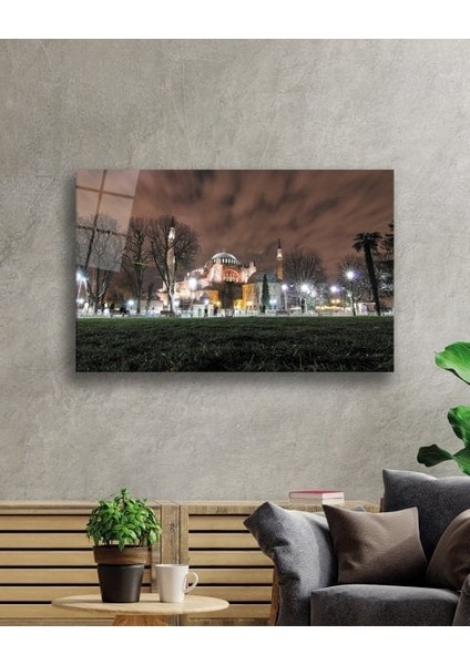 Ayasofya Camii Gece Manzaralı Cam Tablo Modern Duvar Dekoru |