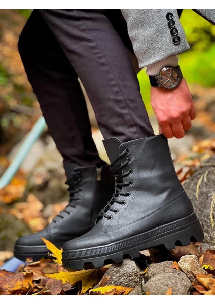 KB-0993 Kuback Siyah Cilt Siyah Yüksek Taban Postal Bot fiyatları