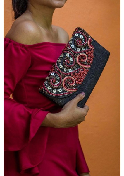 Cardenas Date Night Envelope Clutch El Yapımı Organik Hasır Clutch