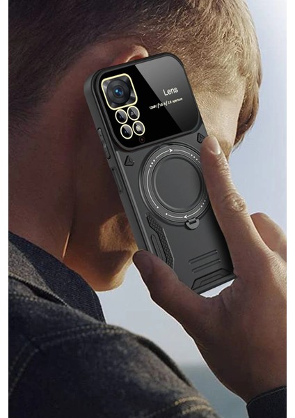 Xiaomi Redmi Note 12 Pro 4g Kılıf Joy Lens Standlı Kapak - Siyah Glstd