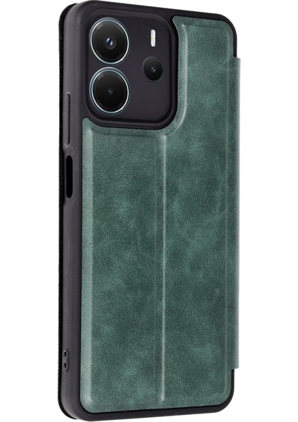 Xiaomi Redmi Note 14 4g Kılıf Flip Cover - Koyu Yeşil Glstd