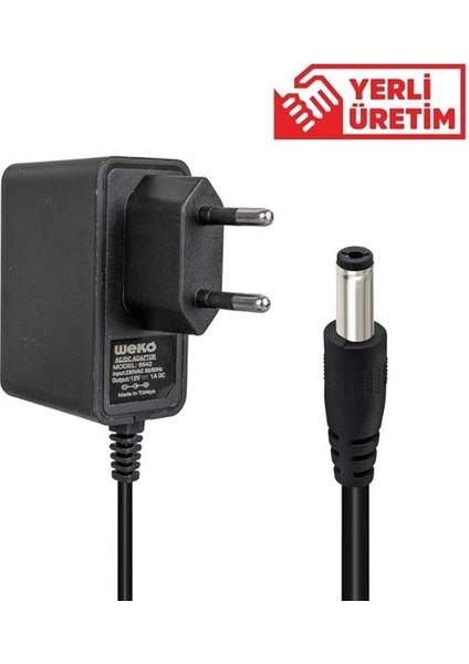 12 Volt 1 Amper 10 Watt Plastik Kasa Priz Tipi Adaptör (5.5x2.5 Uçlu)