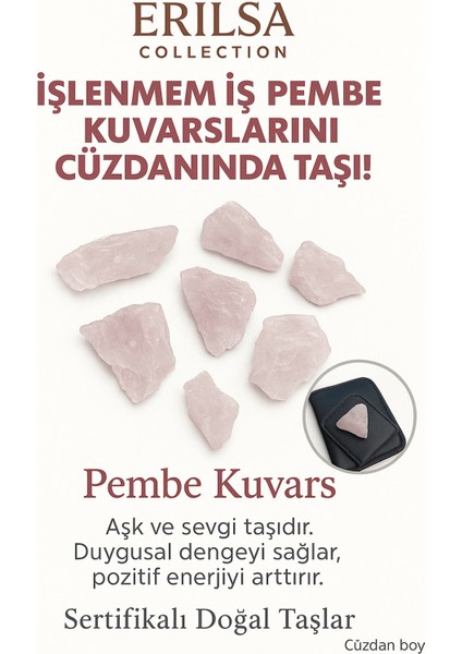 Sertifikalı Ham Cüzdan Boy Pembe Kuvars Taşı Kütle - El Taşı - Sevgi Frekansı ve Günlük Duygusal Denge